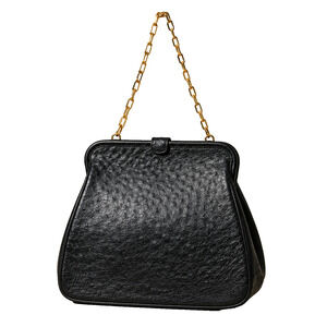 Nettie Rosenstein Vintage Black Genuine Ostrich Leather Frame Shoulder Bag